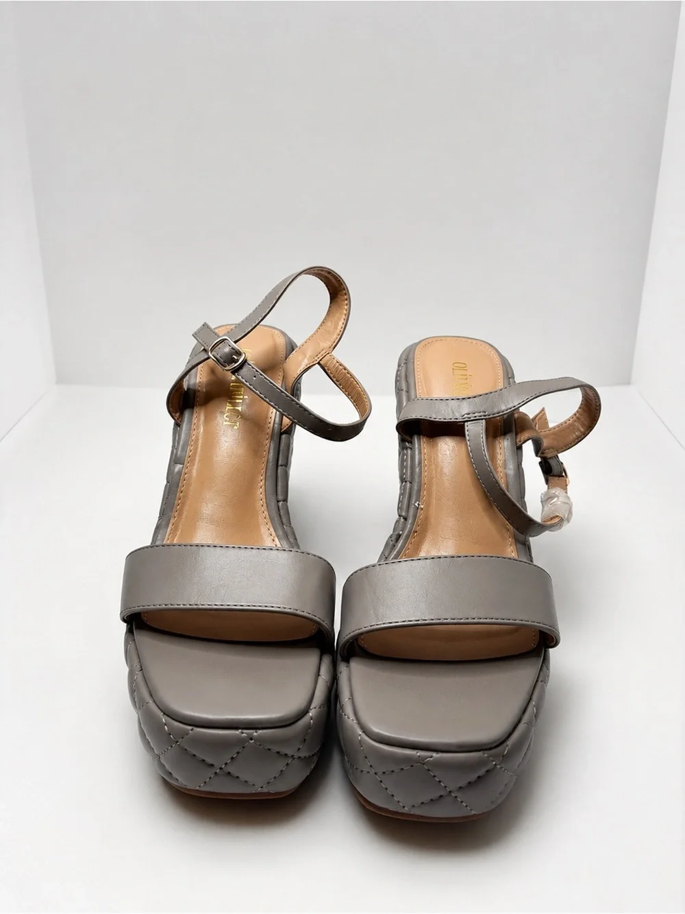 OLIVIA MILLER Quilted Wedged Sandal Grey Size 8
